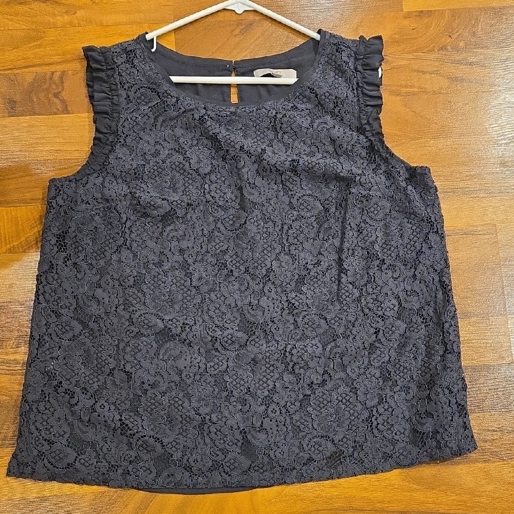 LOFT Black Lace Ruffle Sleeve Blouse